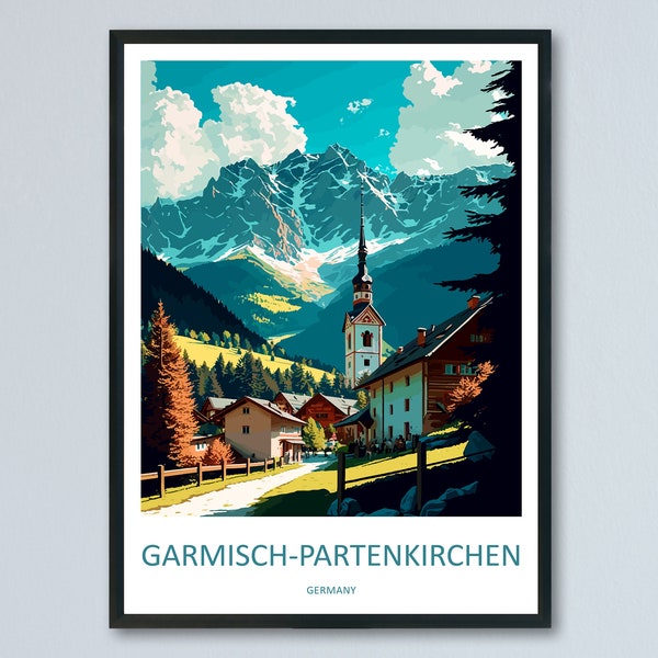 Garmisch-Partenkirchen reisafdruk kunst aan de muur Garmisch-Partenkirchen muur hangend woondecoratie Garmisch-Partenkirchen cadeau Kunstliefhebbers Duitsland