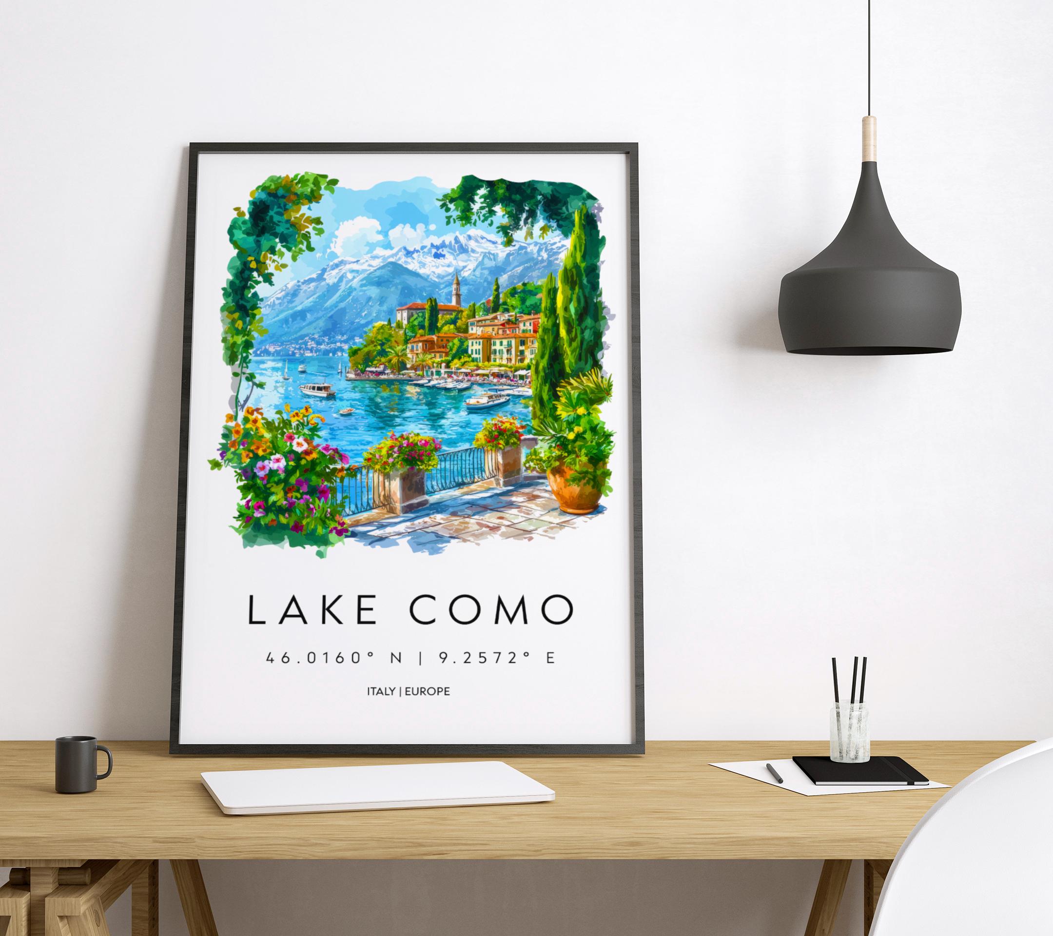 Lake Como Watercolor Poster Lake Como Italy Travel Print Wall Art Lake ...