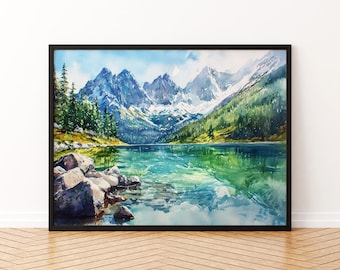 Affiche aquarelle des Tatras en Pologne, impression de voyage dans les Tatras, peinture de paysage de montagne, art mural nature, souvenir de l'Europe