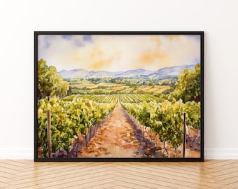 Napa Valley California Watercolor Poster Napa Travel Print Vineyard Painting Wine Country Wall Art USA Decor Souvenir