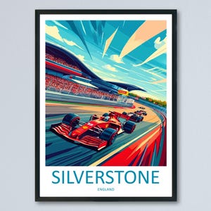 Póster de viaje de dibujos animados de Silverstone, arte mural de Inglaterra, circuito de carreras, impresión, ilustración de deportes de motor, decoración de pista, regalo de recuerdo de Silverstone