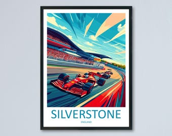 Silverstone Cartoon Travel Poster England Wall Art Racing Circuit Print Motorsport Illustration Track Decor Silverstone Souvenir Gift