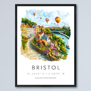 Bristol Watercolor Poster Bristol Travel Print Bristol Wall Art Bristol Cityscape Painting Bristol Souvenir UK Decor
