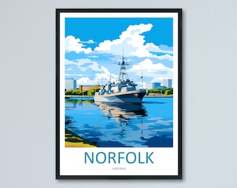 Norfolk Reise Print Wandkunst Norfolk Wandbehang Home Décor Norfolk Geschenk Kunstliebhaber Virginia Kunstliebhaber Geschenk