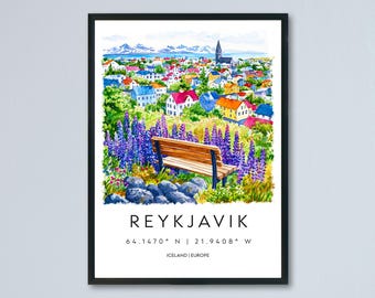 Reykjavík Watercolor Poster Reykjavík Travel Print Reykjavík Wall Art Reykjavík Cityscape Painting Reykjavík Souvenir Iceland Decor