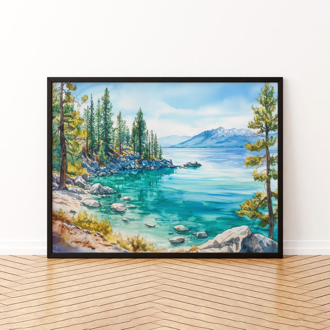 Lake Tahoe California Watercolor Poster Lake Tahoe Travel Print ...