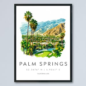 Palm Springs Watercolor Poster Palm Springs California Travel Print Wall Art Palm Springs Home Decor Palm Springs Gift Art Lovers Desert Art