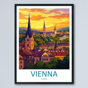 Vienna Cartoon Travel Poster Austria Wall Art Cityscape Print European Illustration Historic Decor Vienna Souvenir Gift