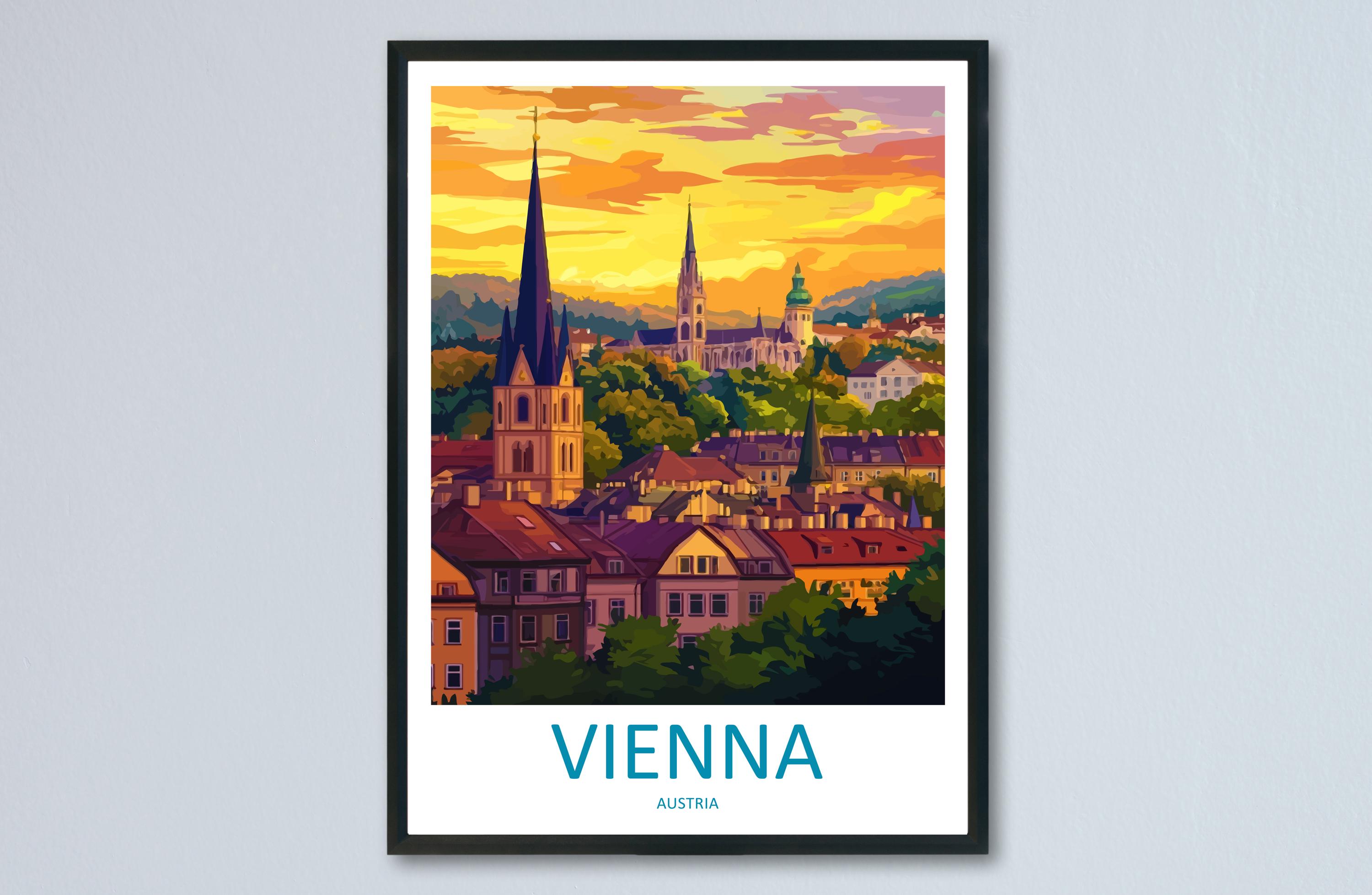 Vienna Cartoon Travel Poster Austria Wall Art Cityscape Print
