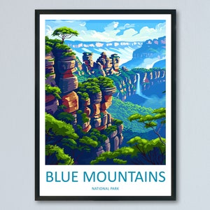 Impresión de viaje a las Montañas Azules, arte de pared, colgante de pared de las Montañas Azules, decoración del hogar, regalo de las Montañas Azules, arte de pared para amantes del arte, impresión de viaje a Australia