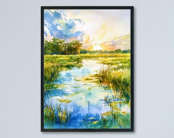 Pôster de aquarela do Parque Nacional Everglades, arte de parede, decoração de parede do Parque Nacional Everglades, presente para amantes da arte
