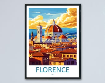 Poster di viaggio di Firenze, stampa artistica da parete in Italia, vista della città, illustrazione della scena del Duomo, decorazione storica, regalo di Firenze, souvenir, paesaggio