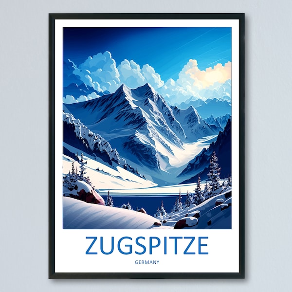 Zugspitze Travel Print Wall Art Zugspitze Wandbehang Home Décor Zugspitze Geschenk Kunstliebhaber Deutschland Kunst Liebhaber Geschenk Zugspitze Art Travel Gift