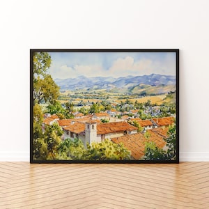 Poster acquerello di San Luis Obispo, California, SLO, stampa di viaggio, pittura della costa centrale, arte murale della città, decorazione USA, souvenir