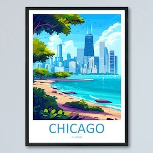 Chicago Travel Print Wall Art Chicago Wall Hanging Home Décor Chicago Gift Art Lovers Illinois Art Lover Gift