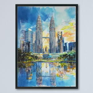 Kuala Lumpur Watercolor Poster Kuala Lumpur Travel Print Malaysia City Wall Art KL Skyline Decor Petronas Towers Urban Landscape Print