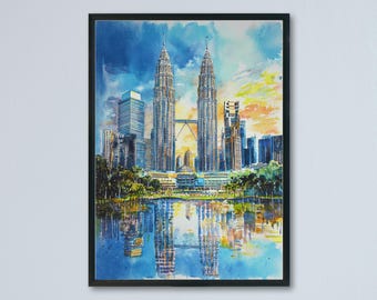 Kuala Lumpur Print, KL Tower Cityscape, Urban Skyline Art