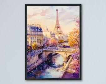 Paris Aquarell Poster Paris Reise Druck Frankreich Wand Kunst Paris Dekor Eiffelturm Szene Romantische Paris Ansicht Stadtbild Landschaft Print