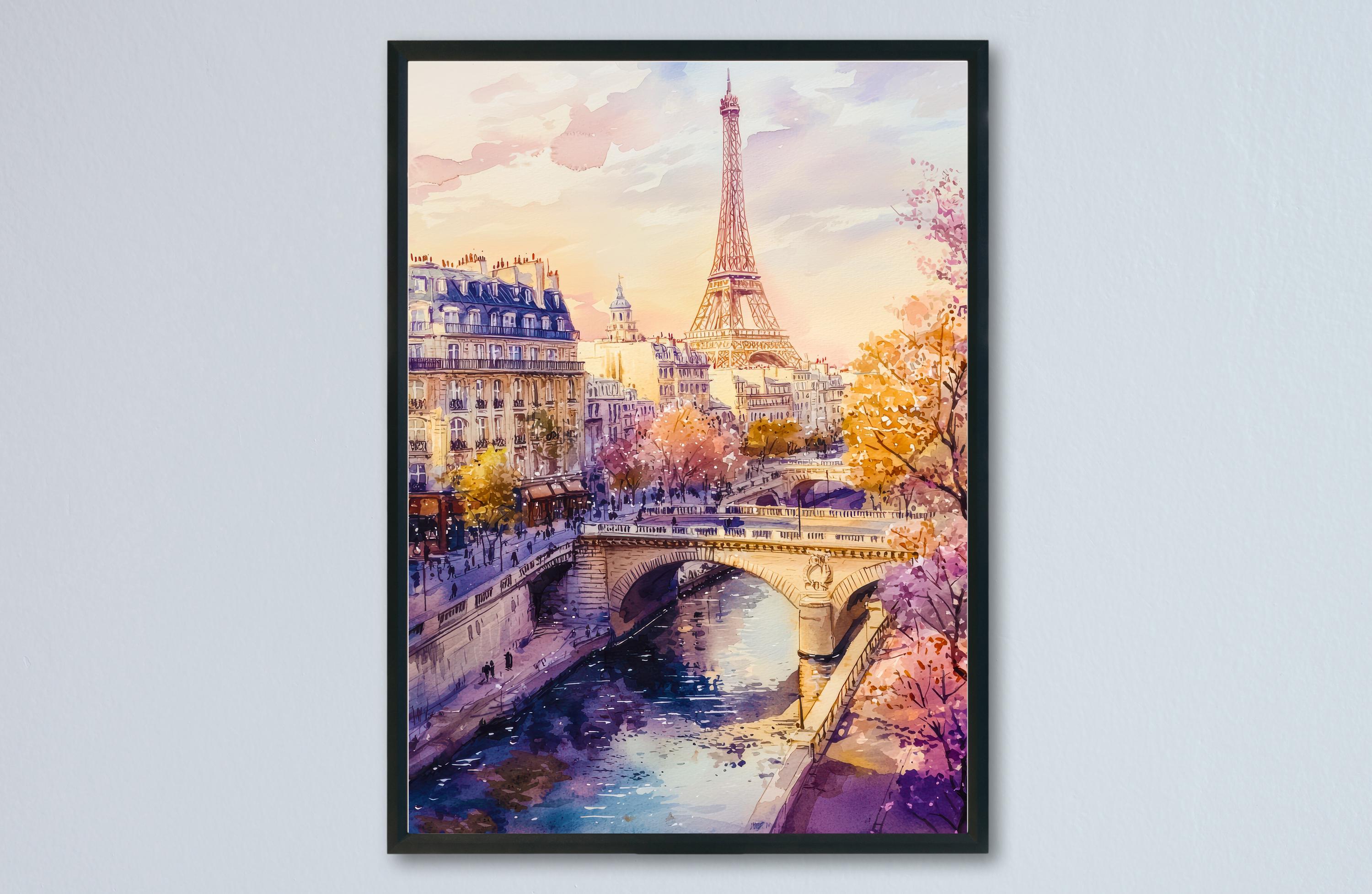 パリの水彩画ポスター、パリ旅行プリント、フランスの壁アート、パリの