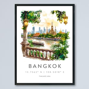 Bangkok Watercolor Poster Bangkok Travel Print Bangkok Wall Art Bangkok Cityscape Painting Bangkok Souvenir Thailand Decor
