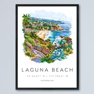 Laguna Beach Watercolor Poster Laguna Beach Travel Print California Wall Art Coastal Painting Laguna Decor
