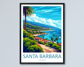 Impresión de viaje de Santa Bárbara, arte de pared, colgante de pared de Santa Bárbara, decoración del hogar, regalo de Santa Bárbara, amantes del arte, regalo para amantes del arte de California
