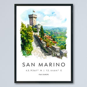 San Marino Watercolor Poster San Marino Italy Travel Print Wall Art San Marino Home Decor San Marino Gift Art Lovers Europe Cityscape
