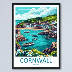 Cornwall Travel Print UK Wall Art Coastal Landscape Poster Seaside Decor Gift for Beach Lover British Nature Art Print
