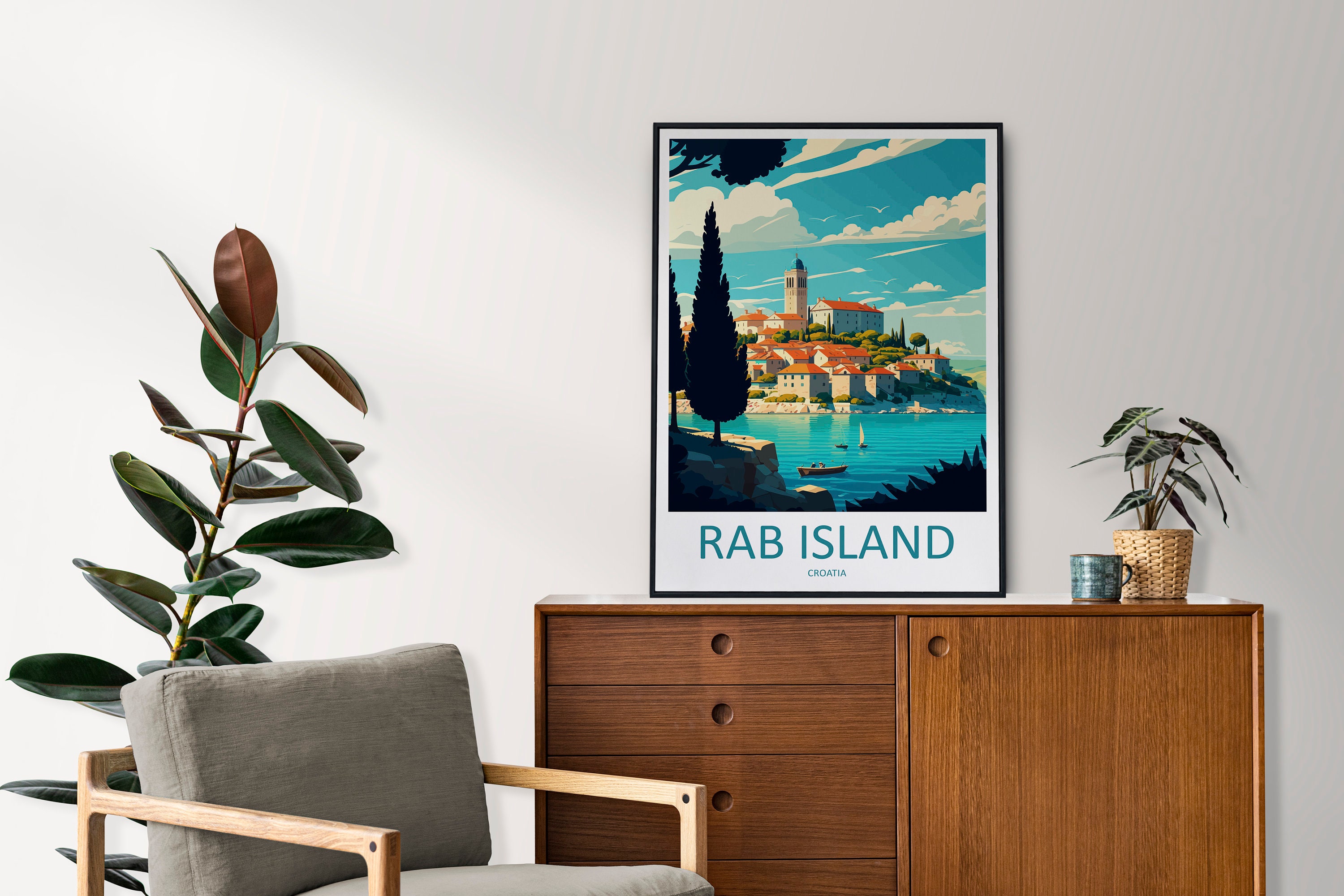 Discover Rab Island Croatie Paysage Voyage Vintage Poster