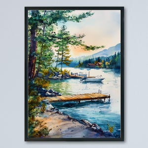 Póster de acuarela del lago George Impresión de viaje del lago George Arte de pared del lago George, Nueva York Decoración Adirondack Impresión de paisaje natural del norte del estado de Nueva York