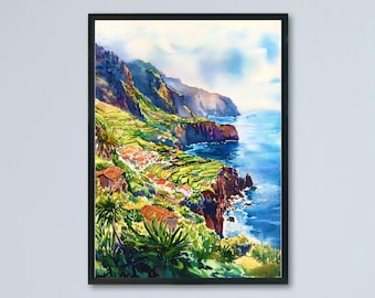 Madeira watercolor poster Wall Art Madeira Wall Hanging Home Décor Madeira Gift Art Lovers Portugal Art Lover Gift Portugal wall art