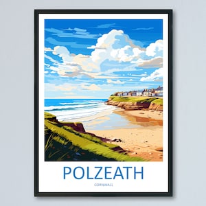 Polzeath Travel Print Wall Art Polzeath Wall Hanging Home Décor Polzeath Gift Art Lovers Cornwall Art Polzeath Gift