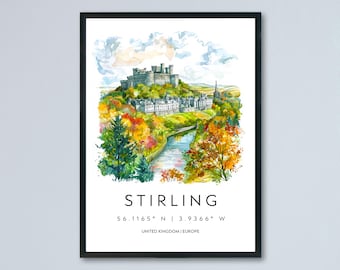Stirling Watercolor Poster Wall Art Stirling Wall Hanging Home Décor Stirling Gift Art Lovers Scotland Wall Art