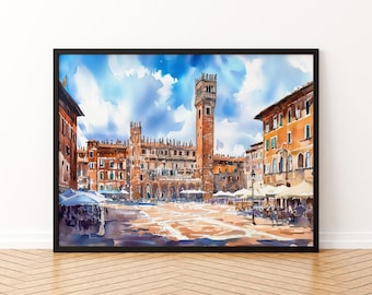 Siena Watercolor Poster Landscape Wall Art Siena Wall Hanging Home Décor Siena Gift Art Lovers Italy Wall Art
