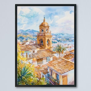 Malaga Aquarell Poster Wandkunst Malaga Wandbehang Home Décor Malaga Geschenk Kunstliebhaber Spanien Wandkunst