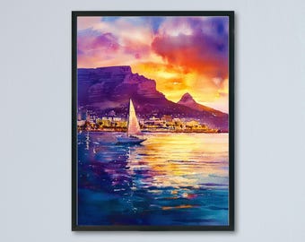 Cape Town Watercolor Poster Wall Art Cape Town Wall Hanging Home Décor Cape Town Gift Art Lovers South Africa Wall Art
