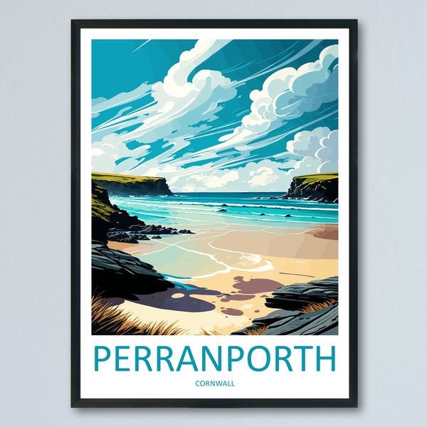 Impressão de viagem Perranporth Arte de parede Perranporth Decoração de parede Perranporth Presente para amantes da arte Inglaterra Presente para amantes da arte Perranporth