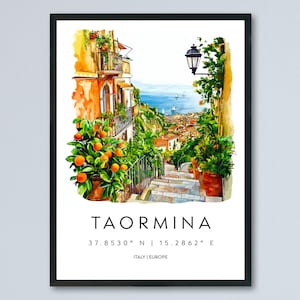 Taormina Watercolor Poster Wall Art Taormina Wall Hanging Home Décor Taormina Gift Art Lovers Italy Wall Art