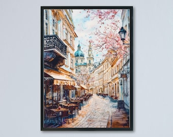 Wenen aquarel poster muurkunst Wenen muur hangend woondecoratie Wenen cadeau kunstliefhebbers Oostenrijk cadeau kunstliefhebber