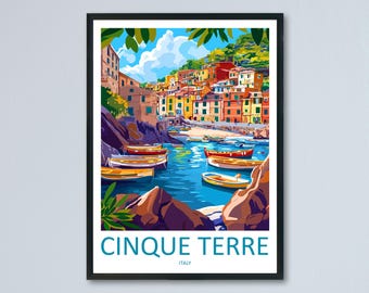 Cinque Terre Travel Poster Italy Wall Art Coastal Village View Mediterranean Decor Europe Gift Souvenir Scene Italian Landmark Art
