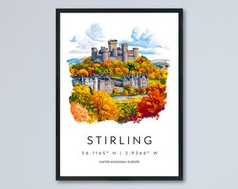 Stirling Watercolor Poster Wall Art Stirling Wall Hanging Home Décor Stirling Gift Art Lovers Scotland Wall Art