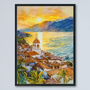 Puerto Vallarta Watercolor Poster Wall Art Puerto Vallarta Wall Hanging Home Décor Puerto Vallarta Gift Art Lovers Mexico Wall Art