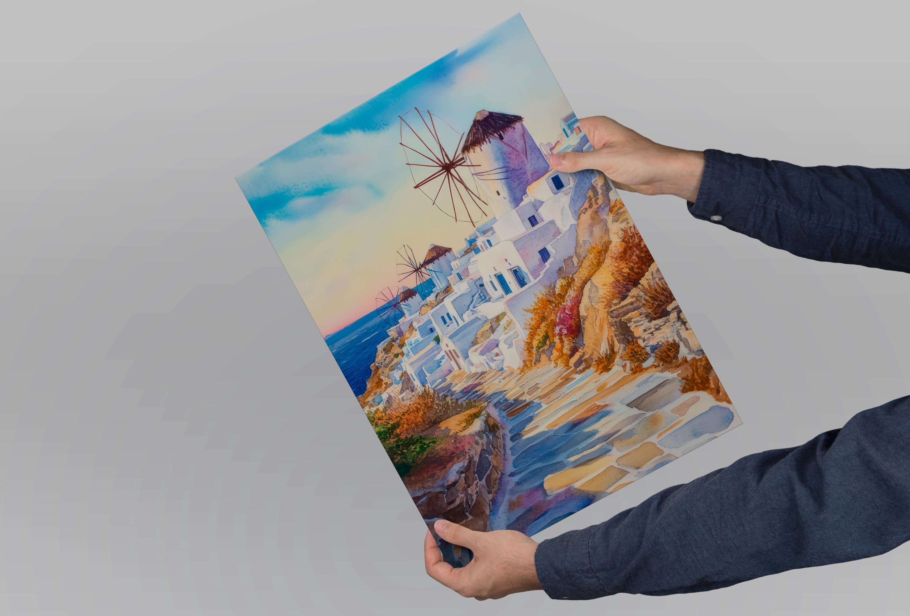 ミコノス島 水彩画 ポスター ギリシャ 旅行 プリント ウォールアート