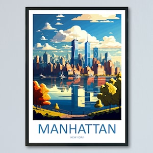 Manhattan New York Travel Print Wall Art Manhattan Wall Hanging Home Décor Manhattan Gift Art Lovers New York Art Lover