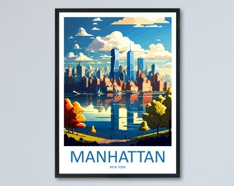 Manhattan New York Travel Print Wall Art Manhattan Wall Hanging Home Décor Manhattan Gift Art Lovers New York Art Lover