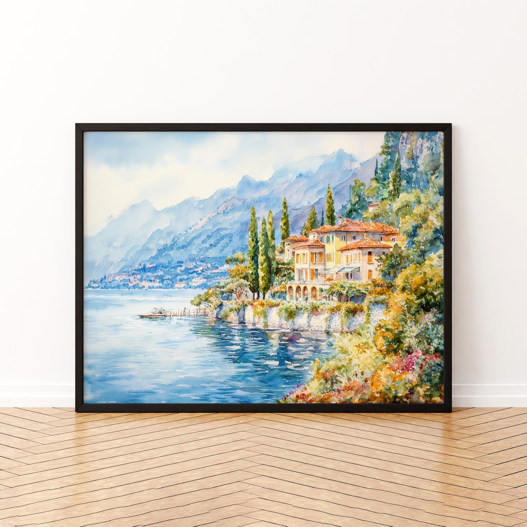 Lake Como Watercolor Poster Landscape Wall Art Lake Como Wall Hanging ...