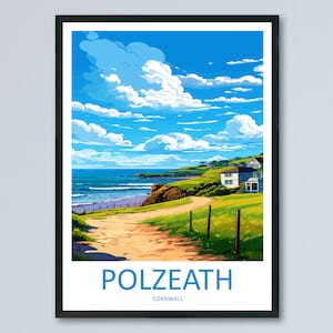 Stampa da parete Polzeath Travel, decorazione da parete Polzeath, decorazione per la casa, regalo Polzeath, amanti dell&#39;arte, arte della Cornovaglia, regalo Polzeath