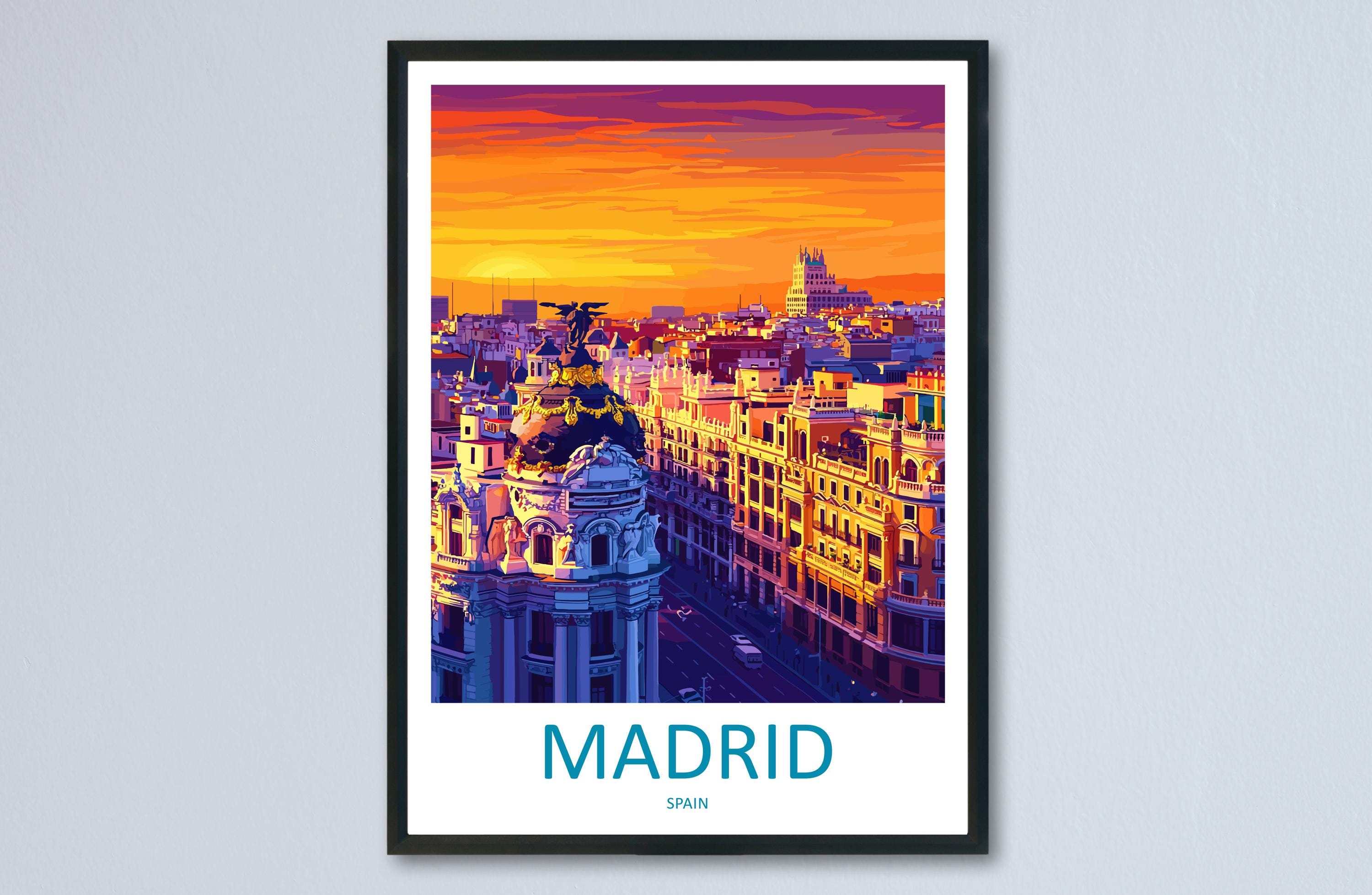 Madrid Travel Poster Spain Wall Art City View Print Historic Centre Illustration European Decor Madrid Gift Souvenir Scene