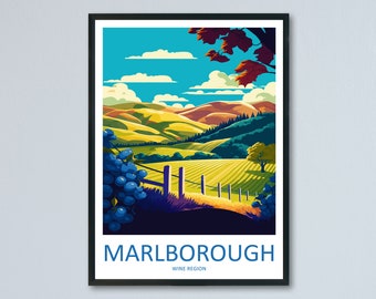 Impresión de viaje de Marlborough, arte de pared, colgante de pared de Marlborough, decoración del hogar, regalo de Marlborough, amantes del arte, impresión de regalo para amantes del arte de Nueva Zelanda
