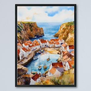 Staithes Aquarell Poster Wandkunst Staithes Wandbehang Wohnkultur Staithes Geschenk Kunstliebhaber Vereinigtes Königreich Kunstliebhaber Geschenk Wandkunst